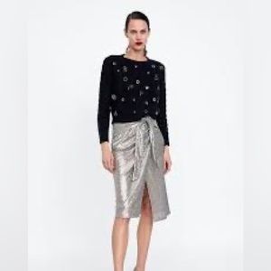 NWT silver sequin faux wrap skirt size M